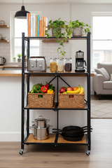 4 Tier Foldable Wooden Storage Shelf With Wheels