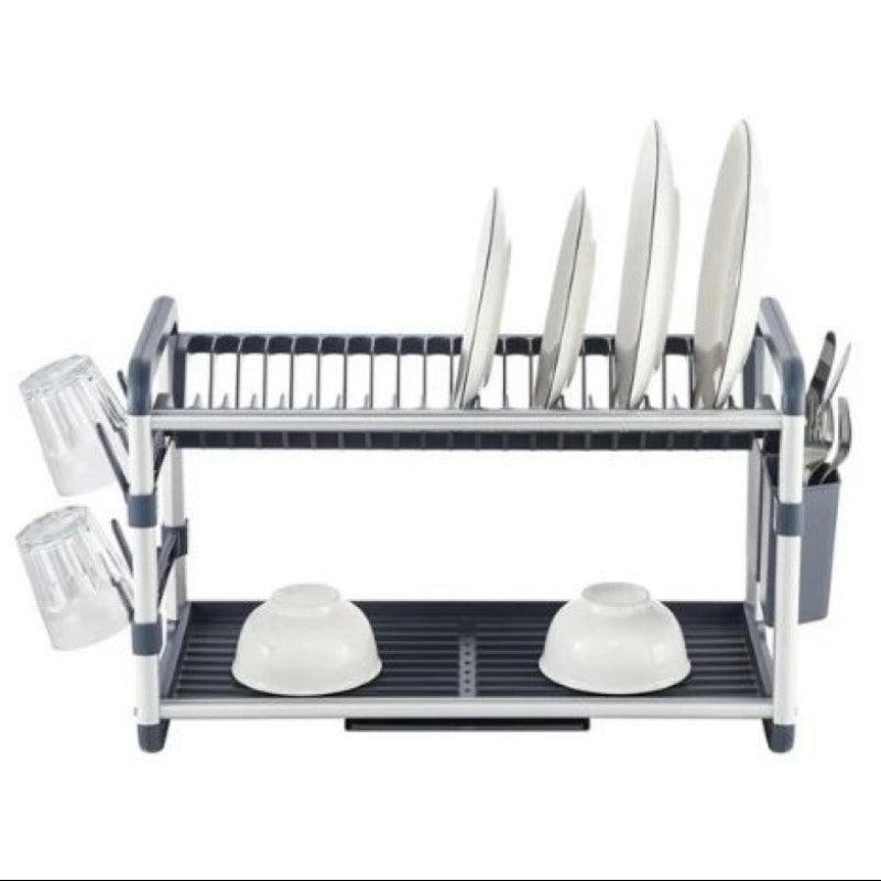 2 Tier Dish Rack Aluminum Gray