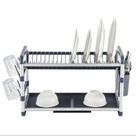 2 Tier Dish Rack Aluminum Gray
