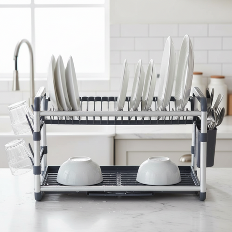 2 Tier Dish Rack Aluminum Gray