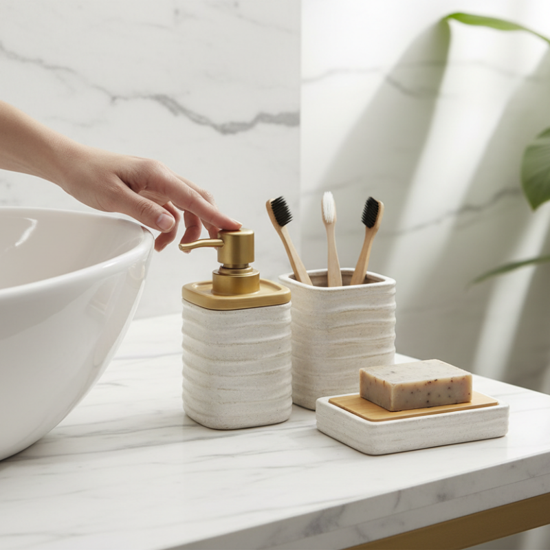 Bathroom Set Beige (Set of 3)