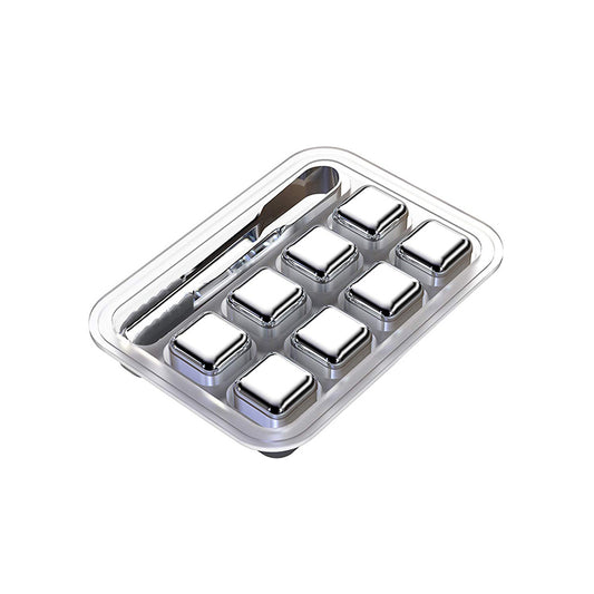 Stainless Steel Ice Cubes 8Pcs With Tray & Tong