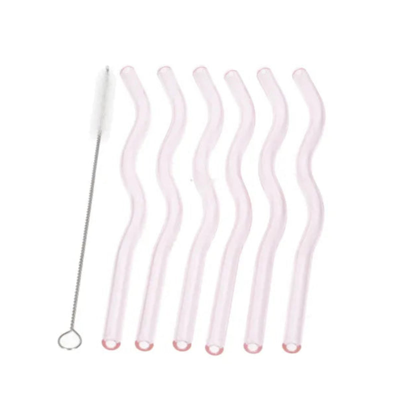 Reusable Glass Straws & Cleaning Brush (Set of 7 Pcs)