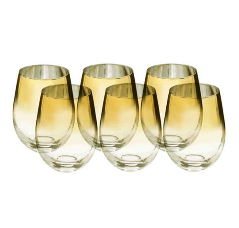 Drinking Serving Glass Gold 550ml (Set of 6pcs)
