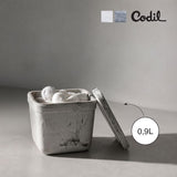 0.9L stone storage dispenser box, open with scoop, light gray container