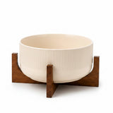 Beige Salad Bowl 2.7L With Wooden Stand