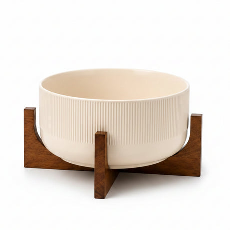 Beige Salad Bowl 2.7L With Wooden Stand
