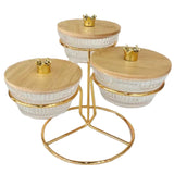 3-Division Dry Fruit Glass Bowls With Golden Stand