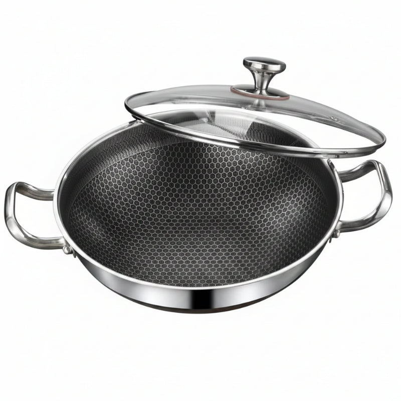 Honey Comb Stainless Steel Wok Pan With Lid 36cm 
