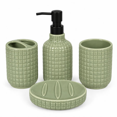Ceramic Bathroom Set Olive Green (Set of 4 Pcs)