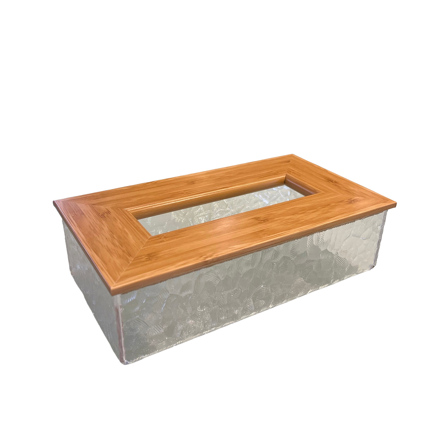 Plastic Tissue Box White With Wooden Lid