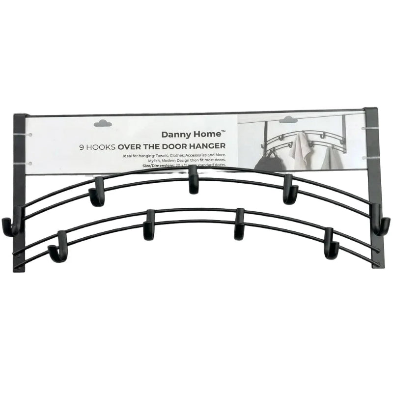 Wall Mounted Hook Metal 9 Hooks Matte Black