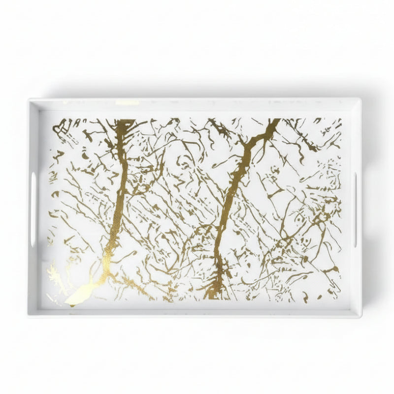 Acrylic Rectangular Serving Tray White & Gold Marble