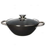 Non Stick Cast Iron Wok With Glass Lid 28cm