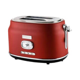Red retro 2-slice toaster with chrome lever and front dial
