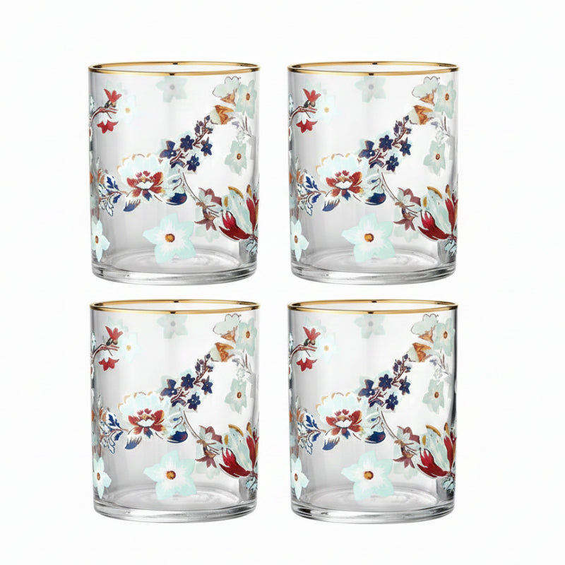 Floral Drinking Glass Set 4Pcs 390ml