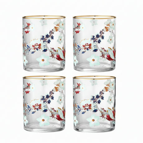 Floral Drinking Glass Set 4Pcs 390ml
