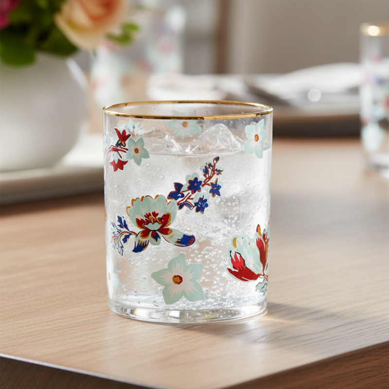 Floral Drinking Glass Set 4Pcs 390ml