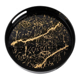 Acrylic Round Serving Tray Black & Gold Marble