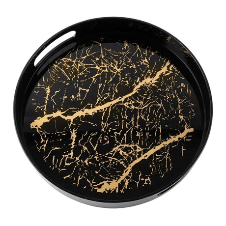 Acrylic Round Serving Tray Black & Gold Marble