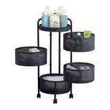 4 Tier Round Rotating Storage Trolley With Handle Black