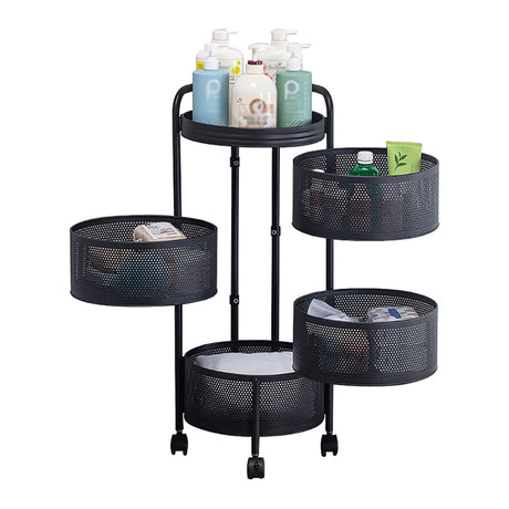 4 Tier Round Rotating Storage Trolley With Handle Black
