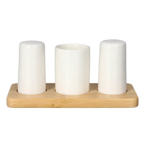 Salt & Pepper Shaker With Wooden Stand & Toothpick Holder