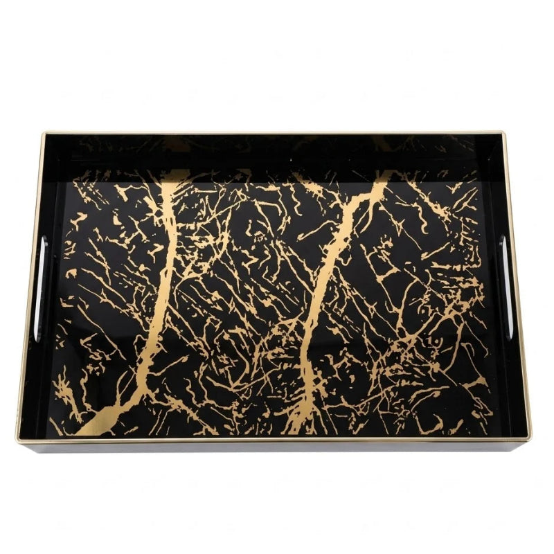 Acrylic Rectangular Serving Tray Black & Gold Marble