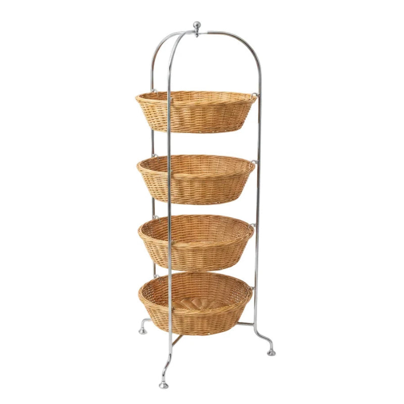 4 Tier Rattan Storage Basket With Metal Stand White