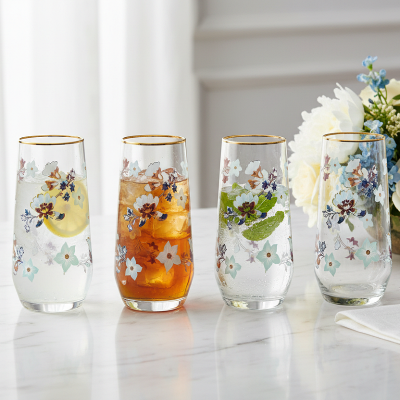 Floral Drinking Glass Set 4Pcs 560ml