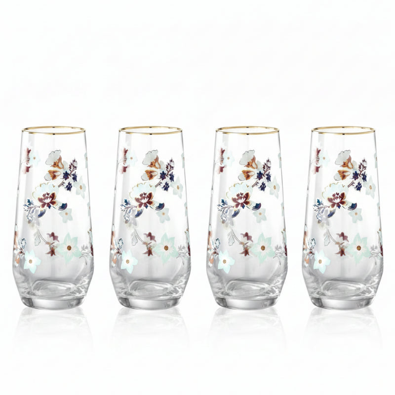 Floral Drinking Glass Set 4Pcs 560ml
