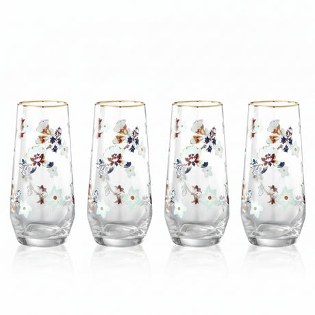 Floral Drinking Glass Set 4Pcs 560ml