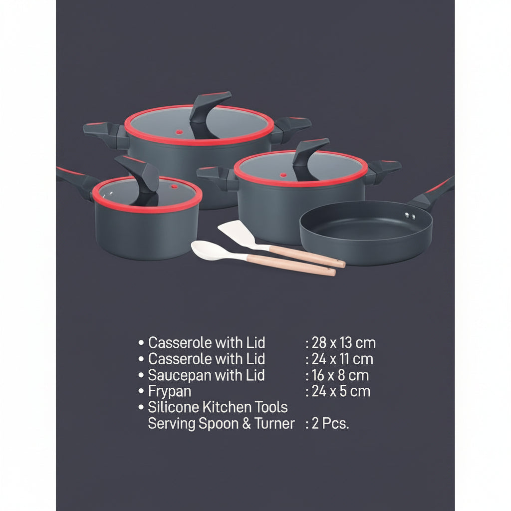Royalford 9pcs CrimsonTouch Aluminium Cookware Set