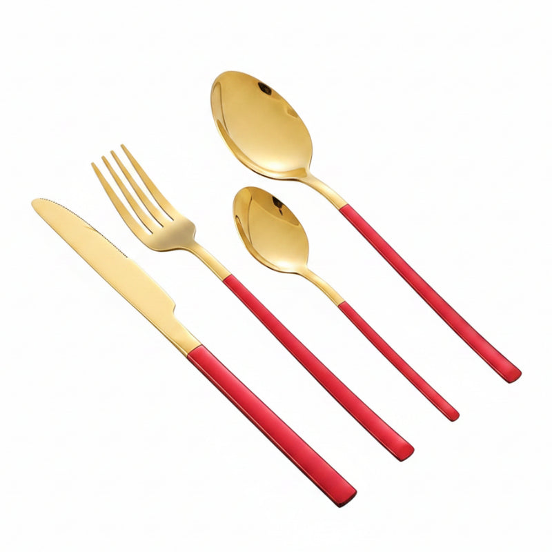 Stainless Steel Cutlery Set 24pcs Red & Gold