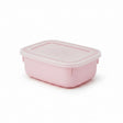 Pink plastic food storage box with snap-lock lid, 1.6L capacity