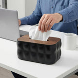 Bubble Textured Tissue Box With Wooden Lid Black