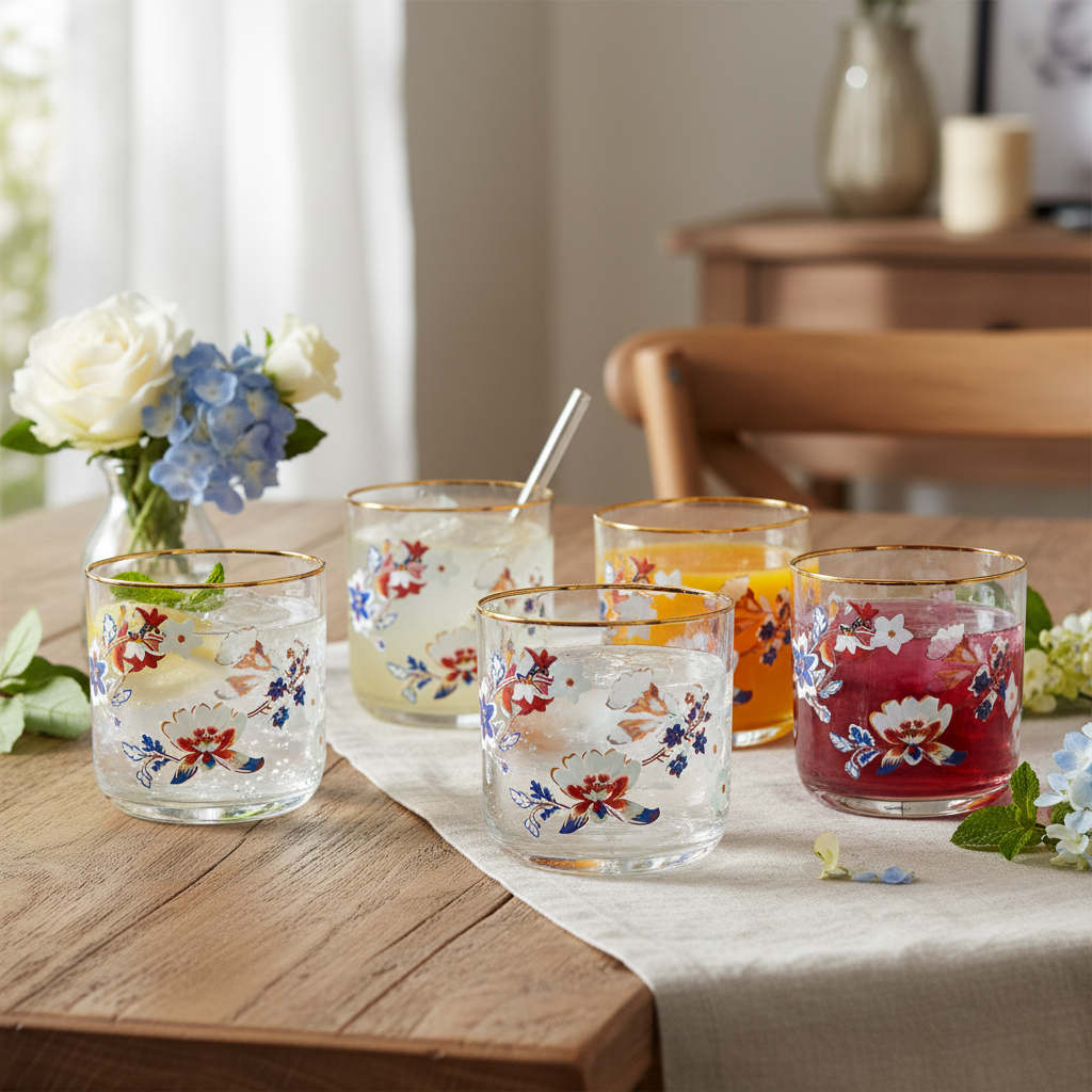 Floral Drinking Glass Set 4Pcs 340ml