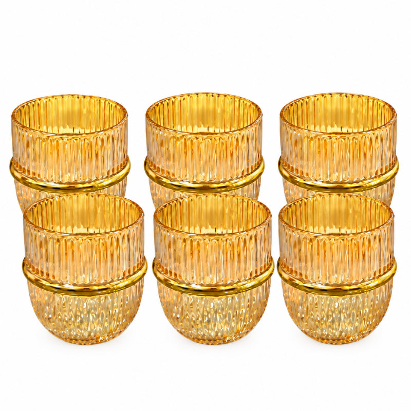 Amber Drinking Glass Set 6Pcs Gold Rim