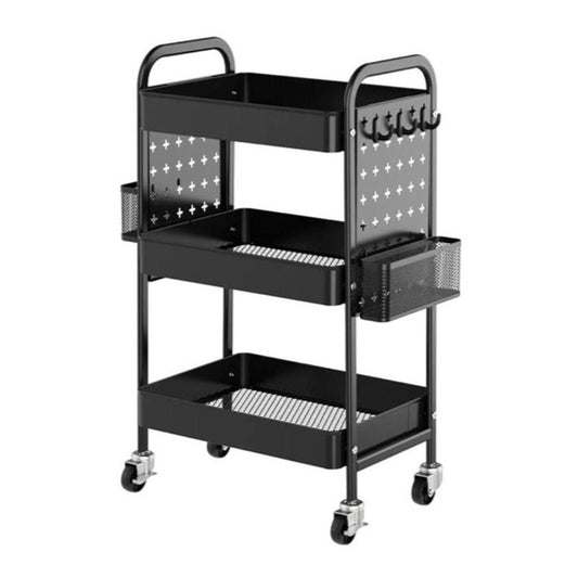 3 Tier Steel Trolley With Accessories Black