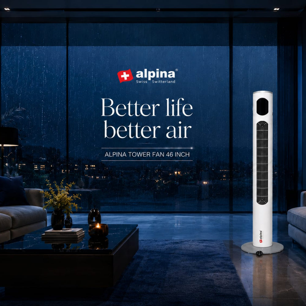 Alpina 46-Inch Tower Fan With Remote Control White/Grey