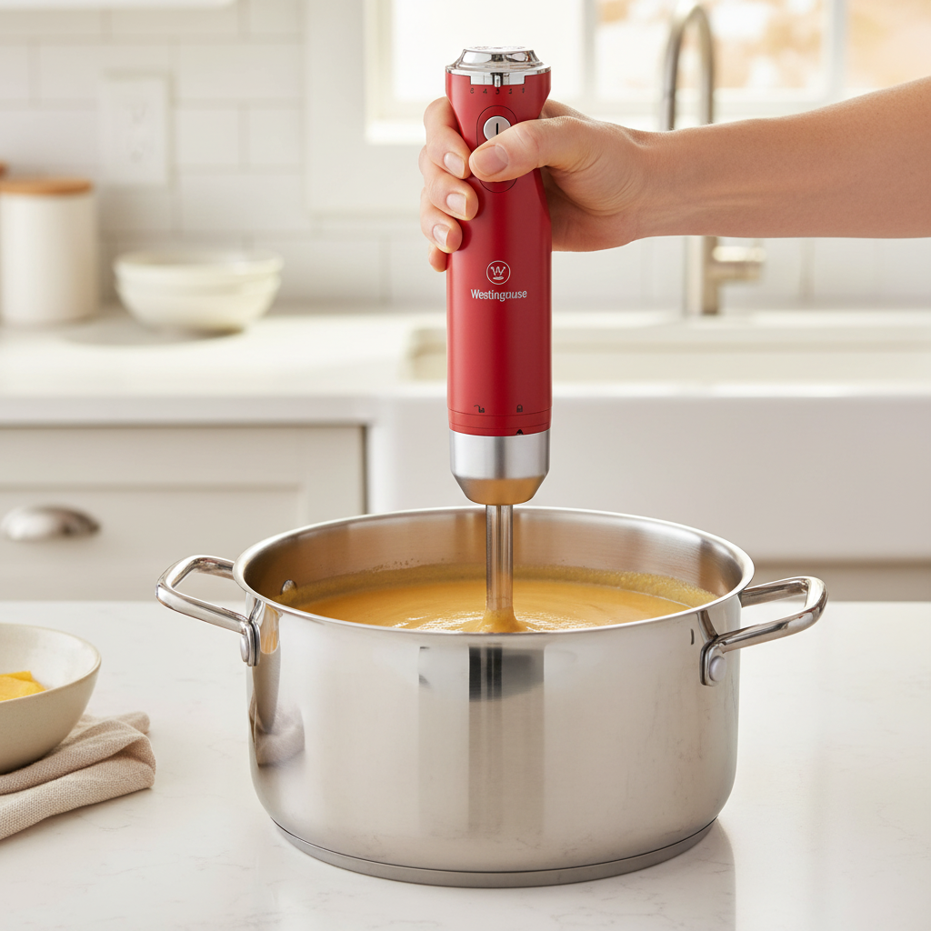Westinghouse Retro Hand Blender Red With Beaker