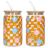 Iced Coffee Glass Mug With Straw 500ml Smiley (Set of 2)