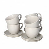 Ceramic Cup & Saucer White/Grey (Set of 6)