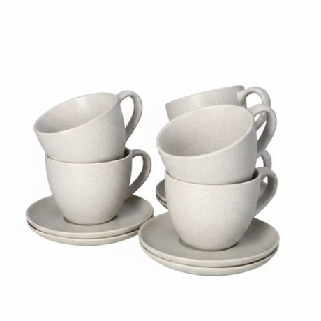 Ceramic Cup & Saucer White/Grey (Set of 6)