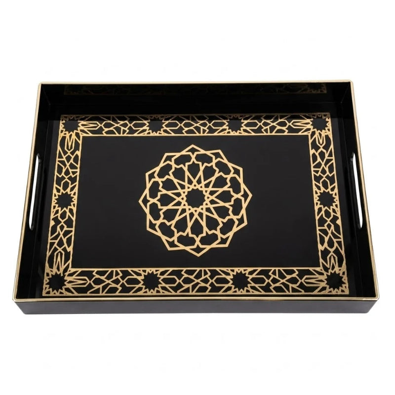 Acrylic Rectangular Serving Tray Black & Gold Geometric
