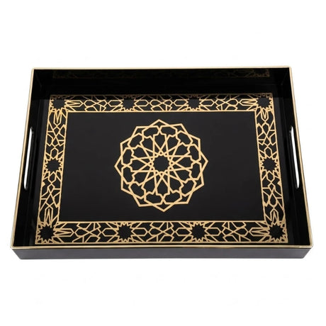 Acrylic Rectangular Serving Tray Black & Gold Geometric