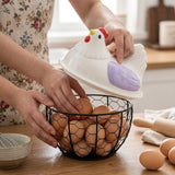 Egg Basket White Hen Metal/Plastic