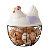 Egg Basket White Hen Metal/Plastic