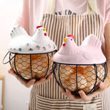 Egg Basket Pink Hen Metal/Ceramic