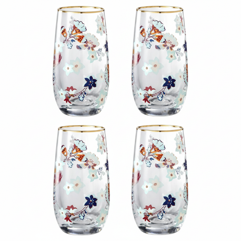Floral Drinking Glass Set 4Pcs 410ml